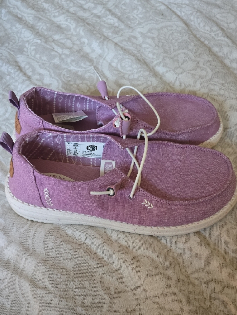 Hey Dude Lavender Canvas Slip-On Shoes with White Laces - Picture 4 of 7